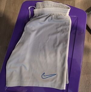 Nike White Athletic Shorts with Blue Swoosh